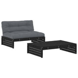 2 Piece Garden Lounge Set with Cushions Black Solid Wood - Front View
