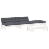 4 Piece Garden Lounge Set with Cushions White Solid Wood - Front View