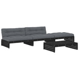 4 Piece Garden Lounge Set with Cushions Black Solid Wood - Front View