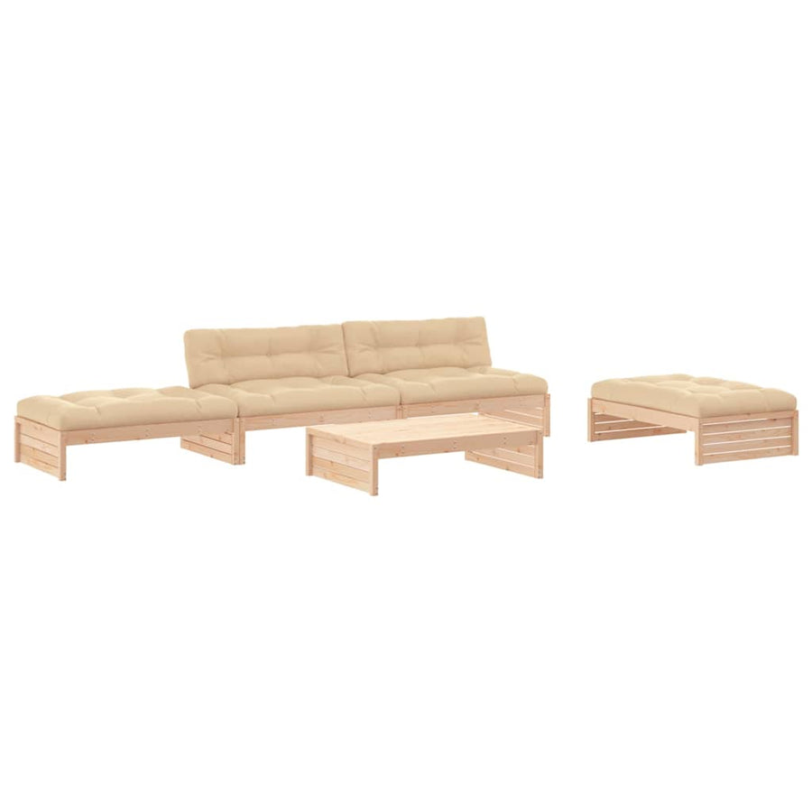 5 Piece Garden Lounge Set with Cushions Solid Wood