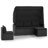 4 Piece Garden Sofa Set with Cushions Black Poly Rattan - Front View