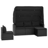 4 Piece Garden Sofa Set with Cushions Black Poly Rattan - Side View