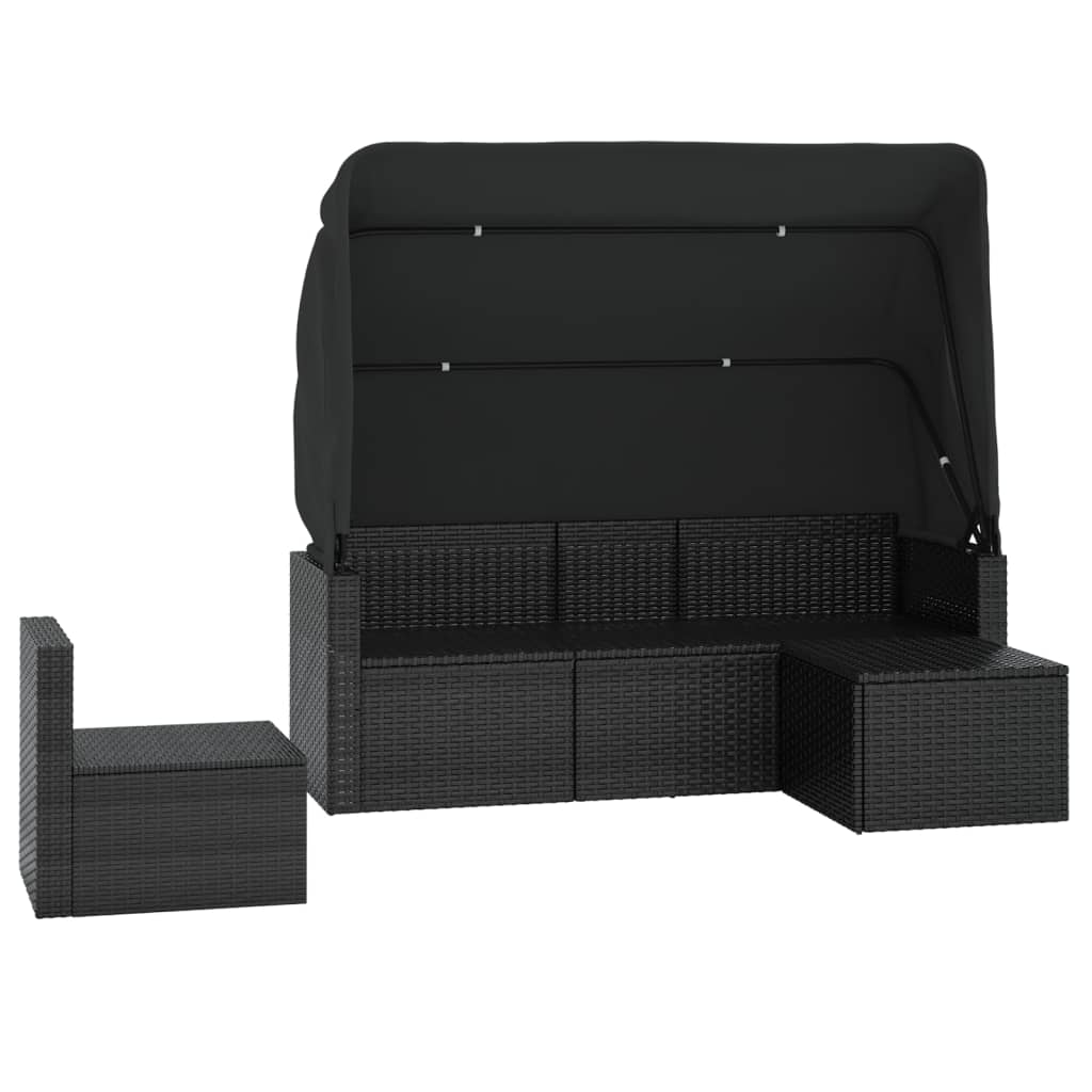 4 Piece Garden Sofa Set with Cushions Black Poly Rattan
