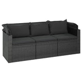 4 Piece Garden Sofa Set with Cushions Black Poly Rattan - Rear View