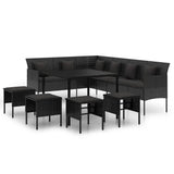 6 Piece Garden Dining Set with Cushions Black Poly Rattan - Front View