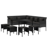 6 Piece Garden Dining Set with Cushions Black Poly Rattan - Top-Down View