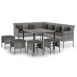 6 Piece Garden Dining Set with Cushions Grey Poly Rattan - Front View