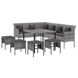 6 Piece Garden Dining Set with Cushions Grey Poly Rattan - Side View