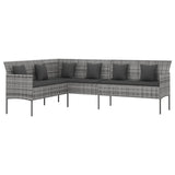 6 Piece Garden Dining Set with Cushions Grey Poly Rattan