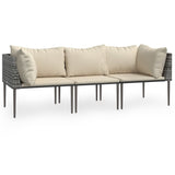3 Piece Garden Lounge Set with Cushions Grey Poly Rattan - Front View
