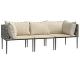 3 Piece Garden Lounge Set with Cushions Grey Poly Rattan