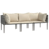 3 Piece Garden Lounge Set with Cushions Grey Poly Rattan - Side View