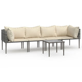5 Piece Garden Lounge Set with Cushions Grey Poly Rattan - Front View