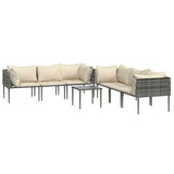 7 Piece Garden Lounge Set with Cushions Grey Poly Rattan - Side View