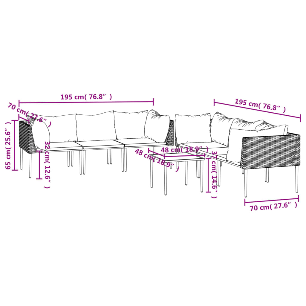 7 Piece Garden Lounge Set with Cushions Grey Poly Rattan