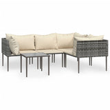 5 Piece Garden Lounge Set with Cushions Grey Poly Rattan - Front View