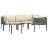5 Piece Garden Lounge Set with Cushions Grey Poly Rattan - Side View