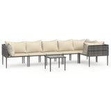 7 Piece Garden Lounge Set with Cushions Grey Poly Rattan - Front View