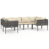 6 Piece Garden Lounge Set with Cushions Grey Poly Rattan - Front View