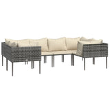 6 Piece Garden Lounge Set with Cushions Grey Poly Rattan - Side View