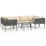 7 Piece Garden Lounge Set with Cushions Grey Poly Rattan - Front View