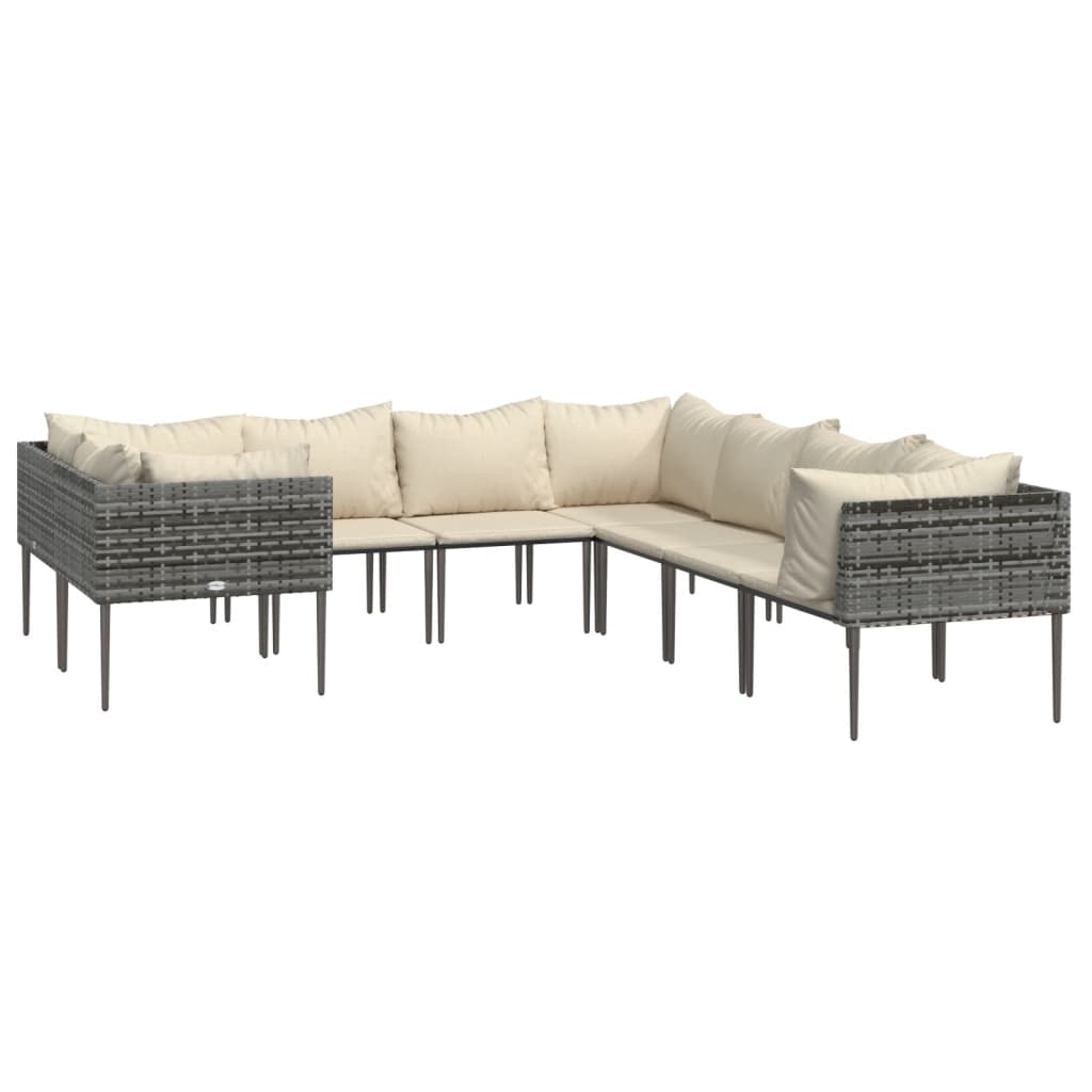 8 Piece Garden Lounge Set with Cushions Grey Poly Rattan