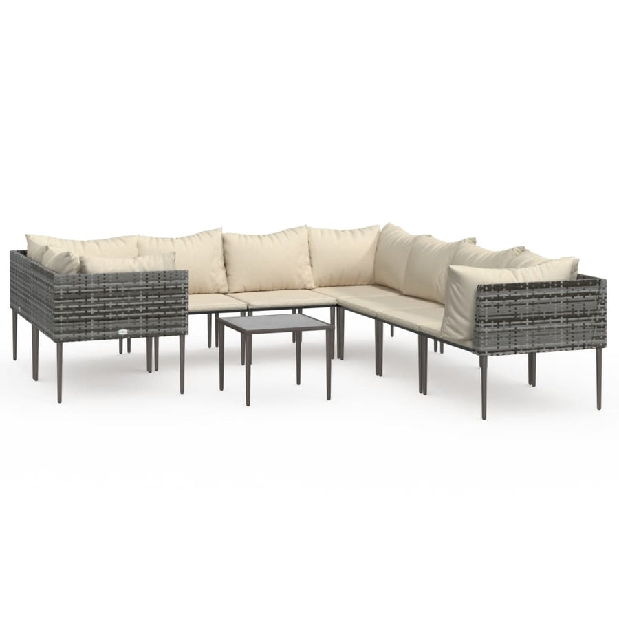 9 Piece Garden Lounge Set with Cushions Grey Poly Rattan