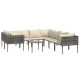 9 Piece Garden Lounge Set with Cushions Grey Poly Rattan - Side View