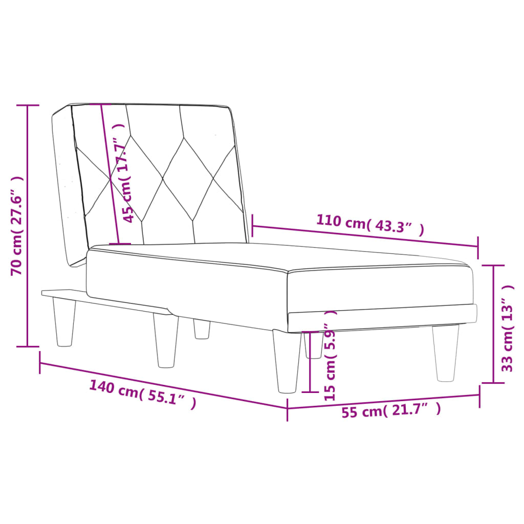 Chaise Longue Dark Grey Velvet