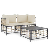 3 Piece Garden Lounge Set with Cushions Anthracite Poly Rattan - Front View