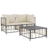 3 Piece Garden Lounge Set with Cushions Anthracite Poly Rattan