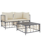 3 Piece Garden Lounge Set with Cushions Anthracite Poly Rattan - Side View