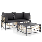 3 Piece Garden Lounge Set with Cushions Anthracite Poly Rattan - Front View