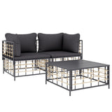 3 Piece Garden Lounge Set with Cushions Anthracite Poly Rattan - Side View