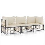 3 Piece Garden Lounge Set with Cushions Anthracite Poly Rattan
