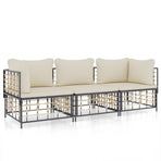 3 Piece Garden Lounge Set with Cushions Anthracite Poly Rattan