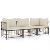3 Piece Garden Lounge Set with Cushions Anthracite Poly Rattan - Front View