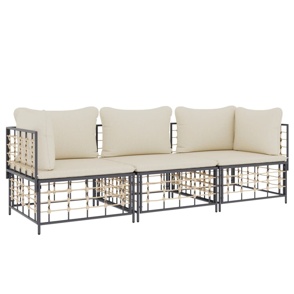 3 Piece Garden Lounge Set with Cushions Anthracite Poly Rattan