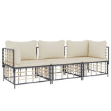 3 Piece Garden Lounge Set with Cushions Anthracite Poly Rattan