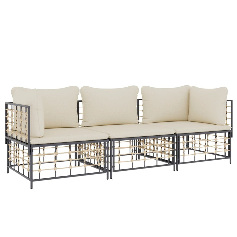 3 Piece Garden Lounge Set with Cushions Anthracite Poly Rattan