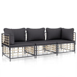 3 Piece Garden Lounge Set with Cushions Anthracite Poly Rattan - Front View