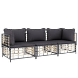 3 Piece Garden Lounge Set with Cushions Anthracite Poly Rattan - Side View