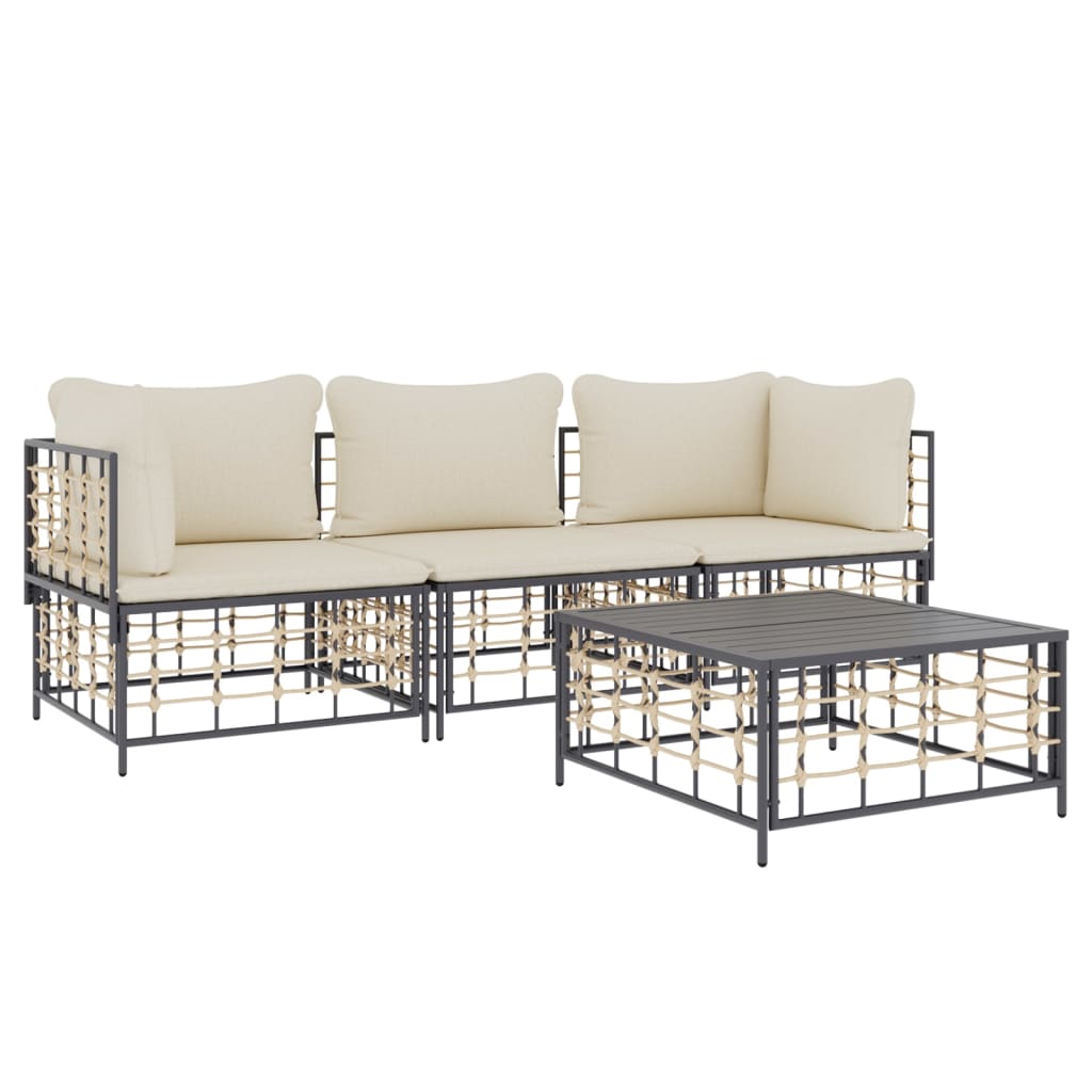 4 Piece Garden Lounge Set with Cushions Anthracite Poly Rattan