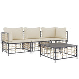 4 Piece Garden Lounge Set with Cushions Anthracite Poly Rattan - Side View