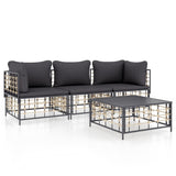 4 Piece Garden Lounge Set with Cushions Anthracite Poly Rattan - Front View