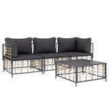 4 Piece Garden Lounge Set with Cushions Anthracite Poly Rattan - Side View