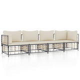 4 Piece Garden Lounge Set with Cushions Anthracite Poly Rattan - Front View