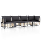 4 Piece Garden Lounge Set with Cushions Anthracite Poly Rattan