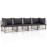 4 Piece Garden Lounge Set with Cushions Anthracite Poly Rattan - Front View