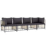 4 Piece Garden Lounge Set with Cushions Anthracite Poly Rattan - Side View